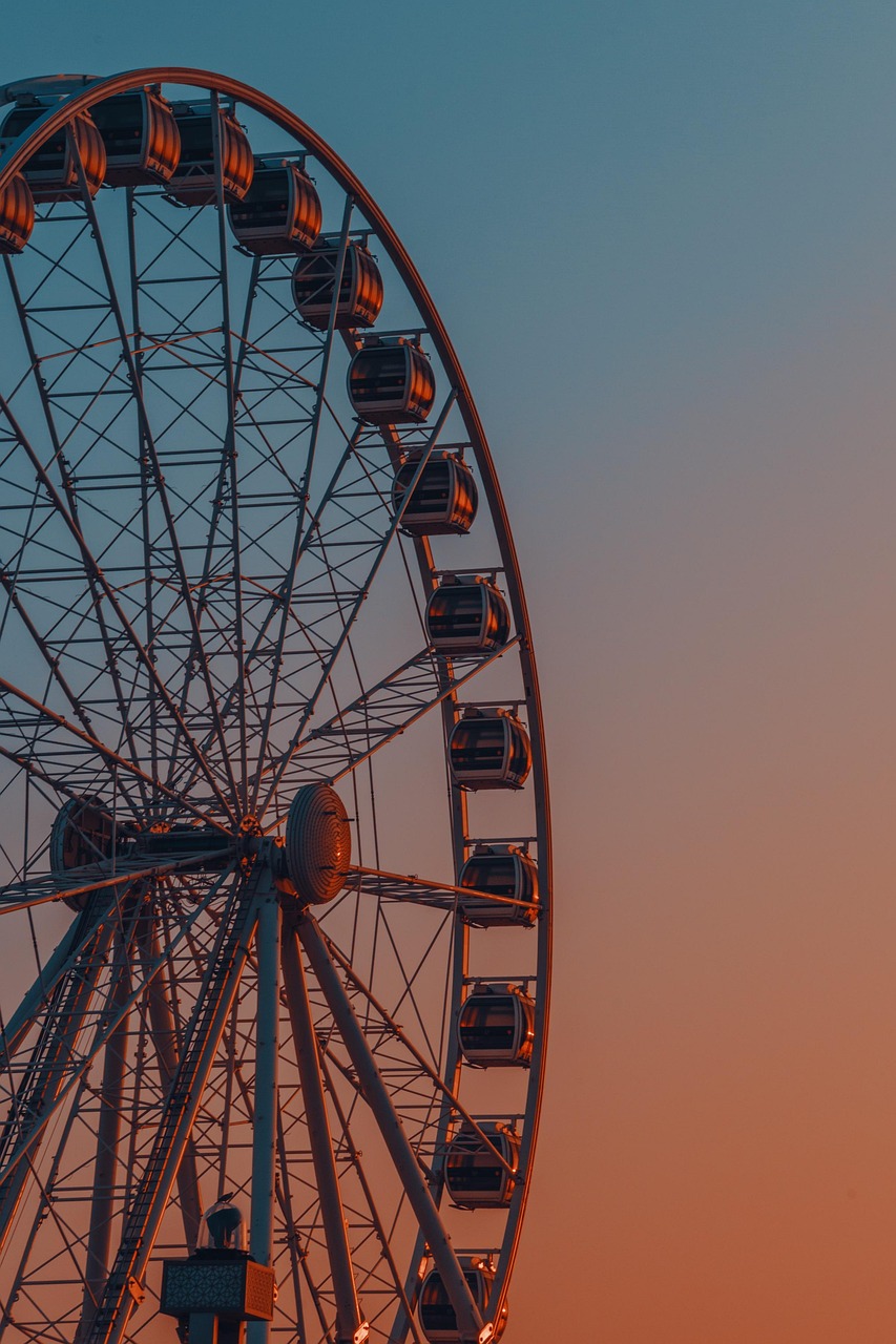 ferris wheel, sky, dubai, amusement park, ride, nature, tourist attraction, dusk, twilight, evening, emirates, united arab emirates